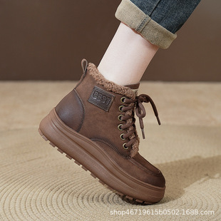 2025 Winter Velvet Cotton Shoes, Genuine Leather Thick-Soled Fashionable Thickened Boots, Retro Snow Boots, Outer Short Boots