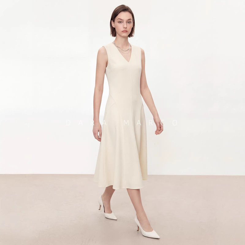 Th Theorist Triacetate Fiber Draped V-Neck Sleeveless Dress for Women, High-End Silhouette, Slimming Long Dress for Commuting Th Theorist Triacetate Fiber Draped V-Neck Sleeveless Dress for Women, High-End Silhouette, Slimming Long Dress for Commuting