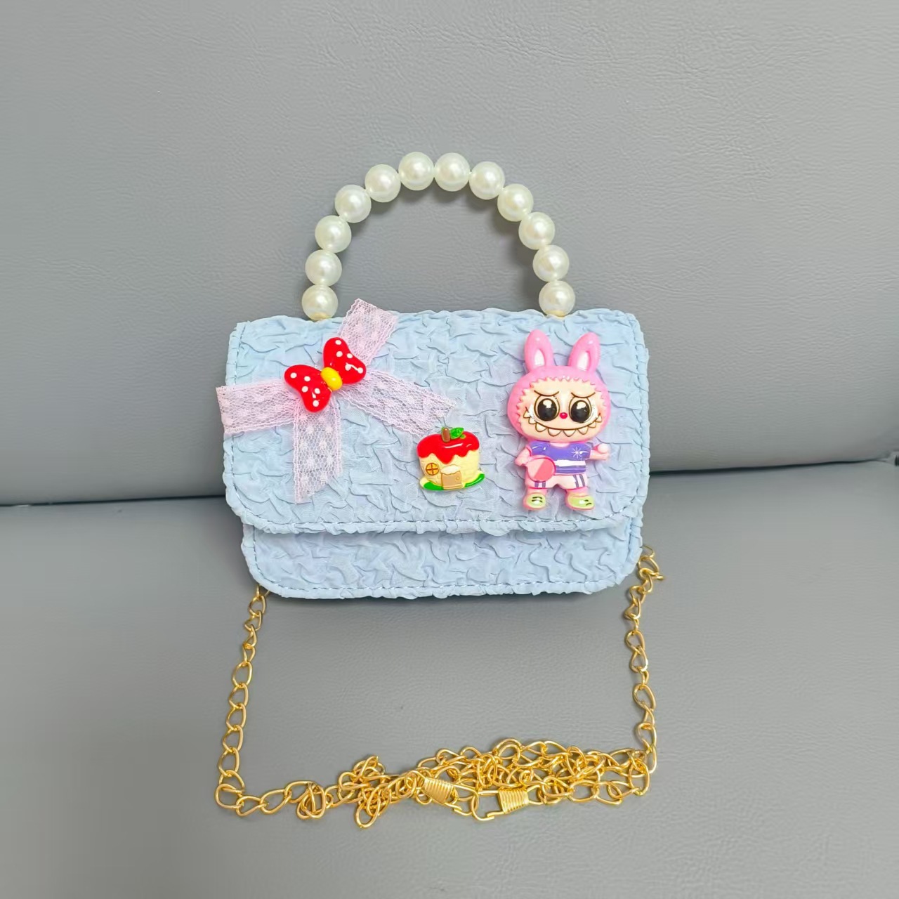 Bolso de perlas de arco de dibujos animados de Año Nuevo de chicas bolso de Año Nuevo de cadenas de viento fragante bolso cuadrado bolso de cambio de niños