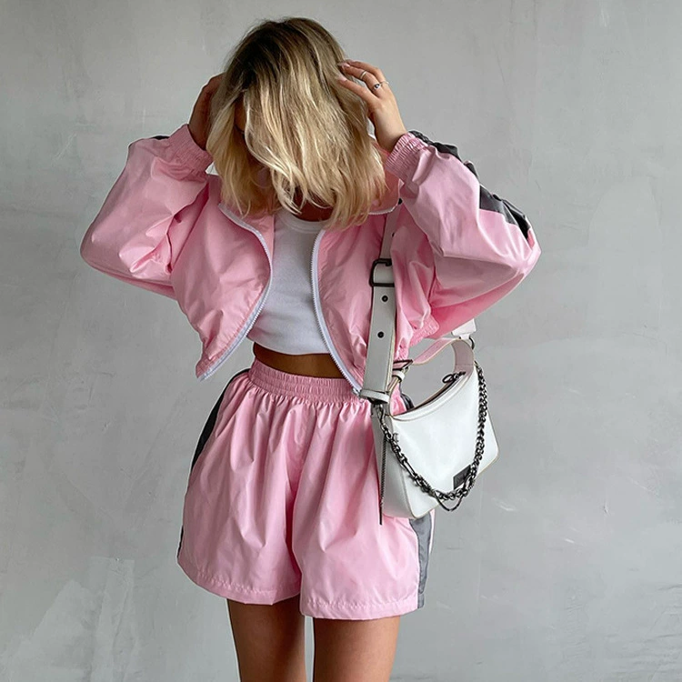 Внешняя торговля мода женская одежда с длинными рукавами на молнии спортивный кардиган шорты набор для женщин спортивная одежда повседневный набор из двух частей