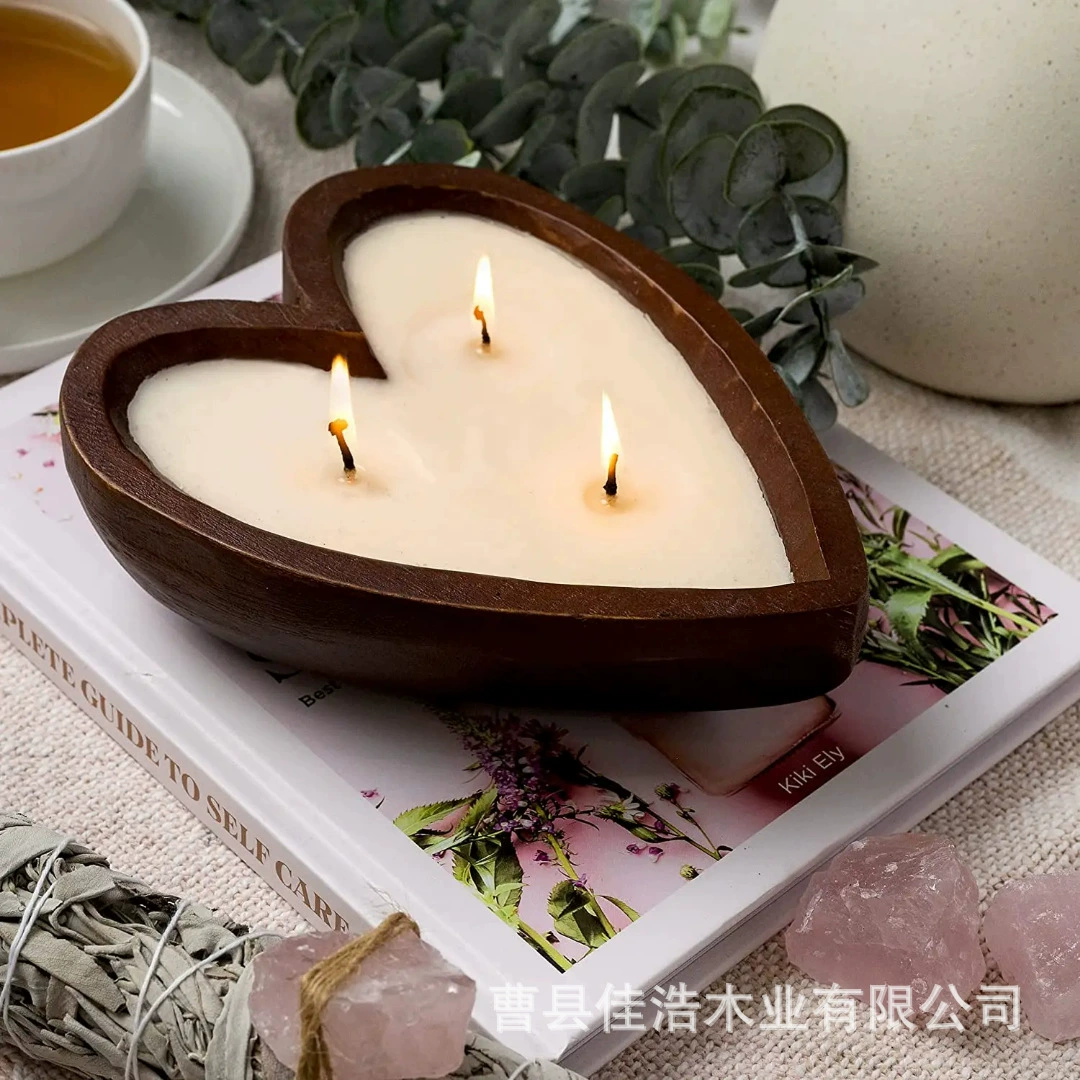 Деревянная чаша для хранения свечей в форме сердца, подставка для ароматерапевтических свечей, атмосферная декоративная подсвечник, деревянная чаша для свечей