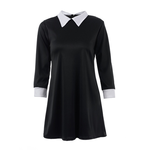 Halloween New Children's Adam Cosplay Skeleton Head Wednesday Dress Black Dress