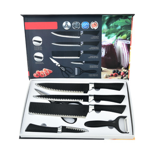 in stock wave pattern six-piece set 238A six-piece black wave pattern non-stick knife kitchen knife suit