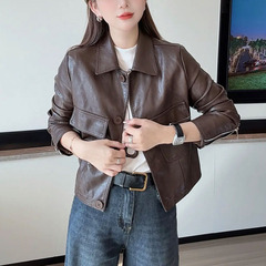 皮衣外套女2025秋季新款韩版时尚口袋设计洋气百搭pu机车夹克上衣