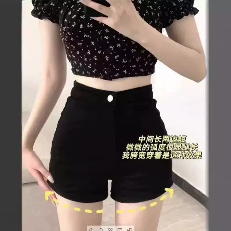 小个子黑色短裤紧身牛仔裤女款夏季阔腿裤新款辣妹热裤美式小裤子