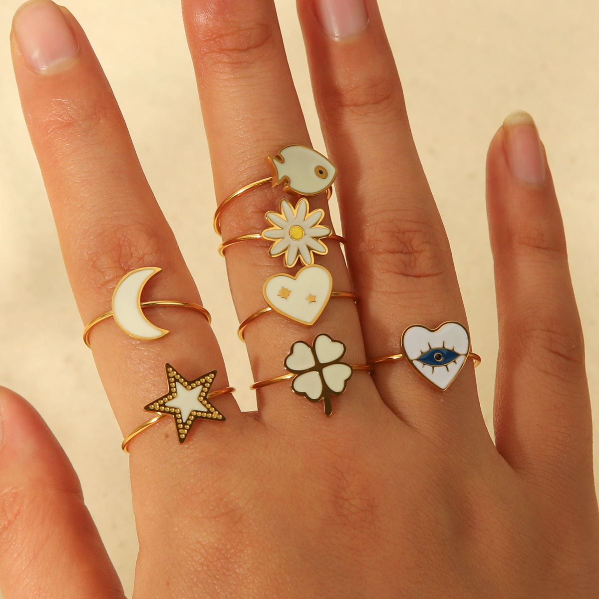 All Seasons Season Wholesale Jewelry Elegant Cute Star Heart Shape Fish 304 Stainless Steel Adjustable Ring