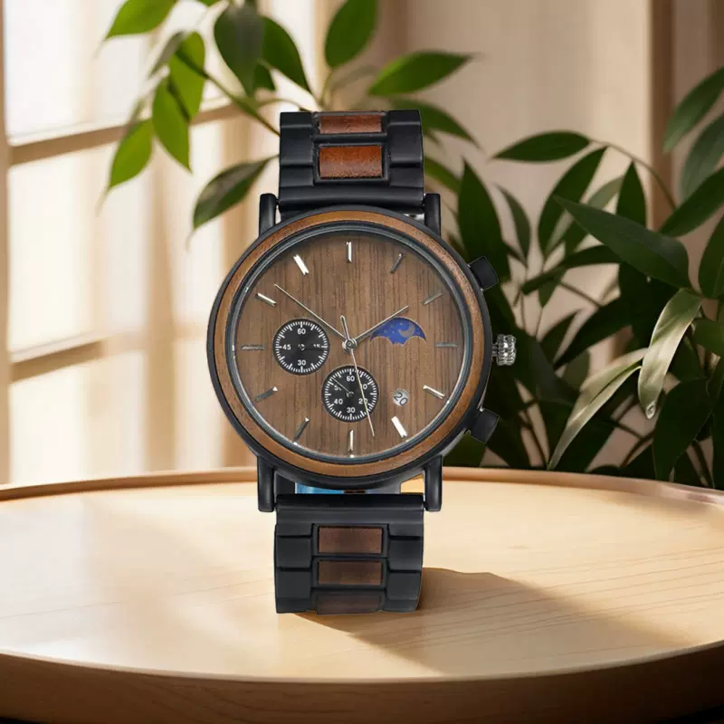 欧美月相多功能三眼六针防水商务石英男表 合金间木一件代发