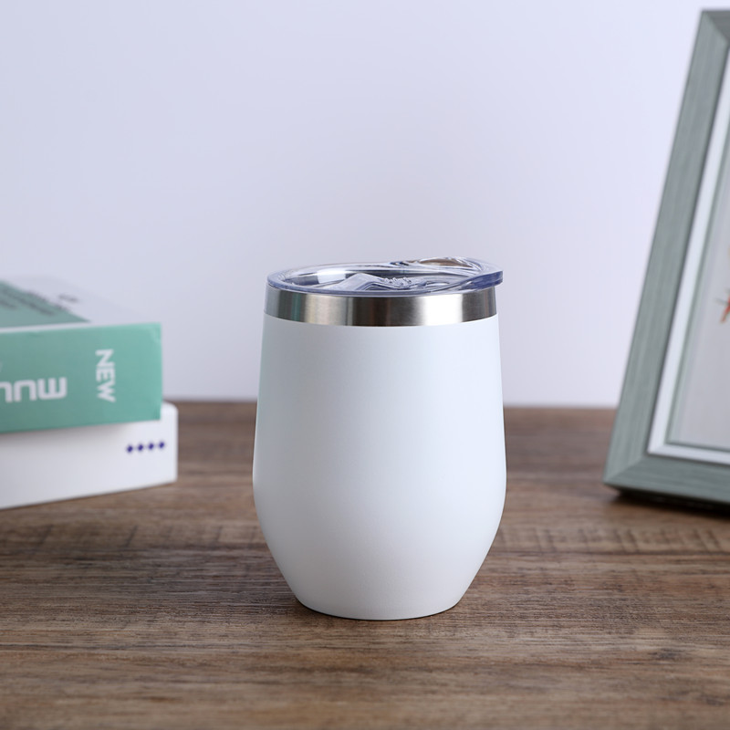 Copa de cáscara de huevo de suministro directo transfronterizo 304 de acero inoxidable de doble capa 12oz de plástico rociado taza de huevo aislado de café tinto copa de vino al por mayor