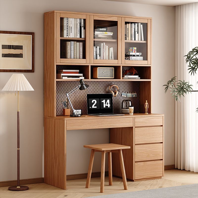 Oak Solid Wood Desk Bookshelf Integrated Table with Drawer Bookcase Study Simple Small Apartment Desk Bookcase Combination