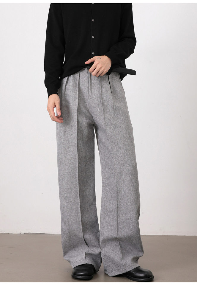 Quần tây nam dáng rộng ống suông xếp ly đôi, lưng cao, vải rủ, quần dài casual — màu xám, màu đen chi tiết 15