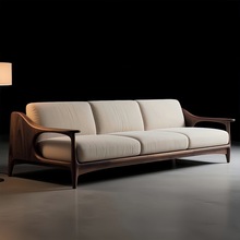 2025新款北美黑胡桃木沙发办公室接待洽谈现代简约直排实木沙发