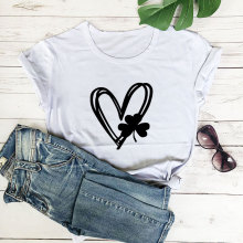 ebay短袖 独立站 爱心三叶草印花 时尚宽松套头短袖T恤女装