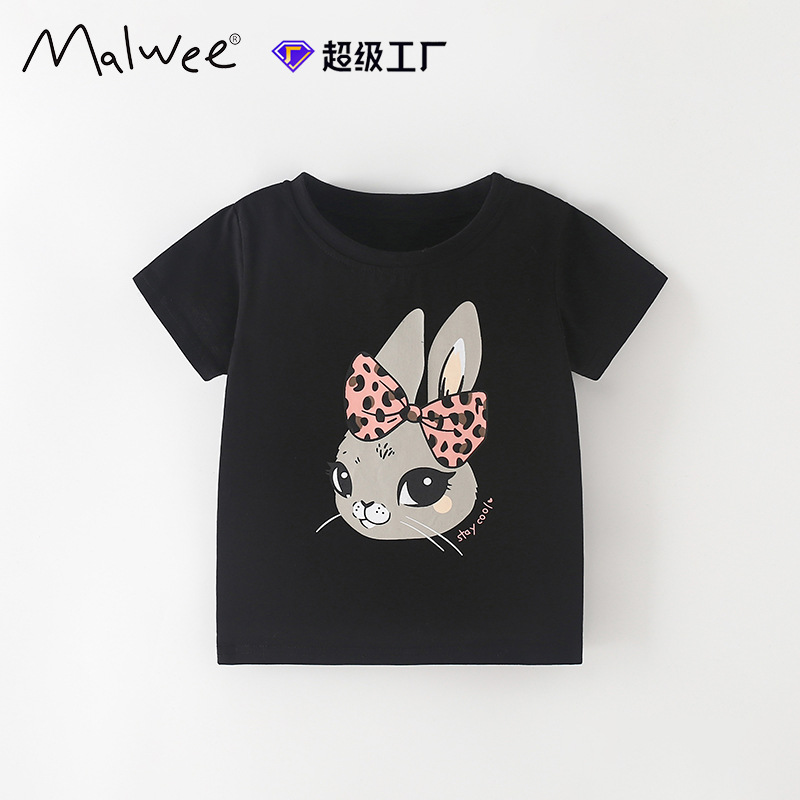 Cross-border malwee camiseta de cuello redondo de niñas, ropa de verano, nueva camiseta de manga corta de niñas lindas, camiseta de niños europeos y estadounidenses.