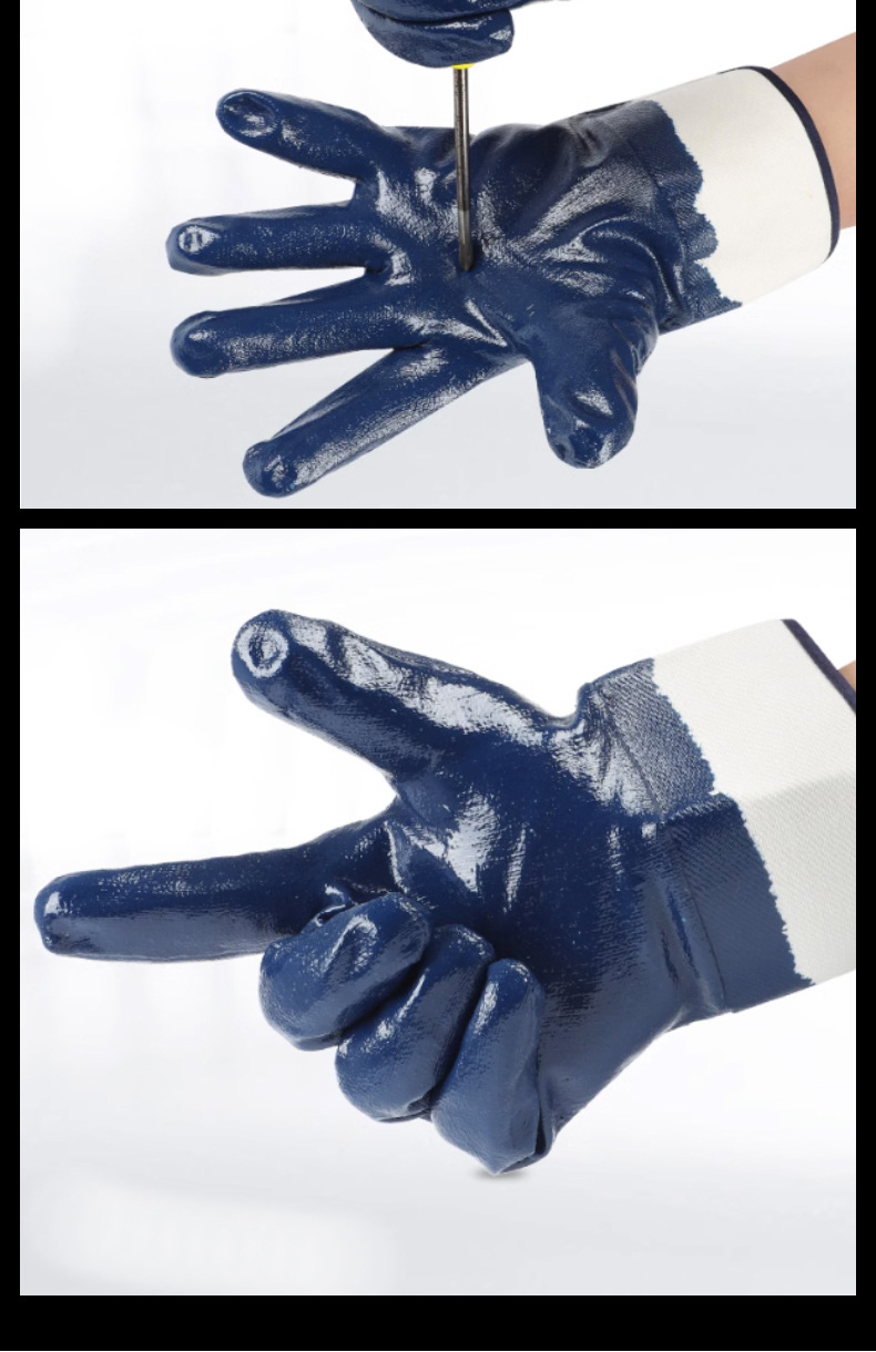 大口蓝耐油手套丁腈橡胶防滑耐磨帆布机械工业浸胶宽口