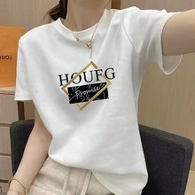 夏季新款纯棉短袖T恤女 时尚气质百搭白色上衣打底衫休闲半袖女