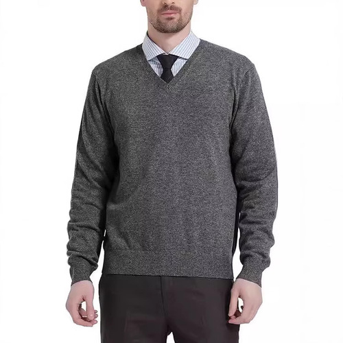 Men's V-neck turtleneck sweater for autumn and winter, youth pure color cashmere sweater, loose pure color knit sweater