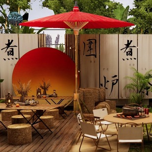 Outdoor Parasol with Traditional Chinese Style, Large Oil-Paper Umbrella for Balcony, Courtyard, Open-Air Beach, Traditional Chinese Style Tea Brewing Cloud Fat