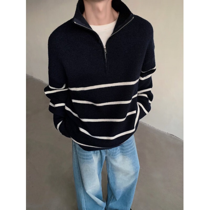 Japanese-style vintage sweater, unisex, autumn collection, trendy and relaxed fit, retro soft knit pullover with zipper Japanese-style vintage sweater, unisex, autumn collection, trendy and relaxed fit, retro soft knit pullover with zipper