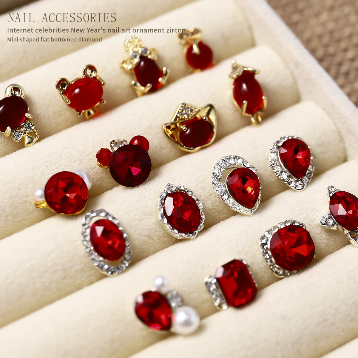 Año Nuevo manicuría retro Anchor Red Pillar taladro explosión amor flash azúcar de cristal elíptico taladro bola accesorios de uñas