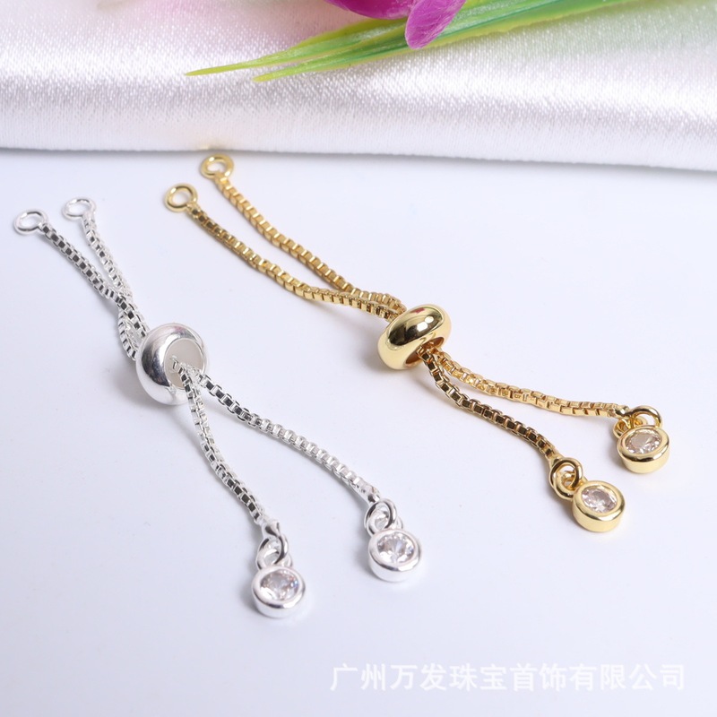 18K Gold Color-Preserving Micro-Inlaid Zircon Double-Circle Push-Pull Bracelet with Adjustable Tail Chain DIY Crystal Bracelet Crystal Bracelet Accessory