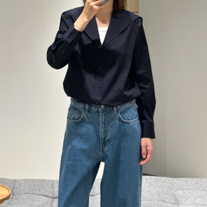 CS女装 棉质大翻领弧形下摆长袖衬衫女 2025年秋季衬衣1301879001|undefined