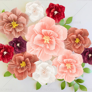 Crepe Paper Flower Thickened Paper Art Flower Wedding Room Decoration Wedding Arrangement Three-dimensional Pleated Peanut Day Party Flower Ribbon
