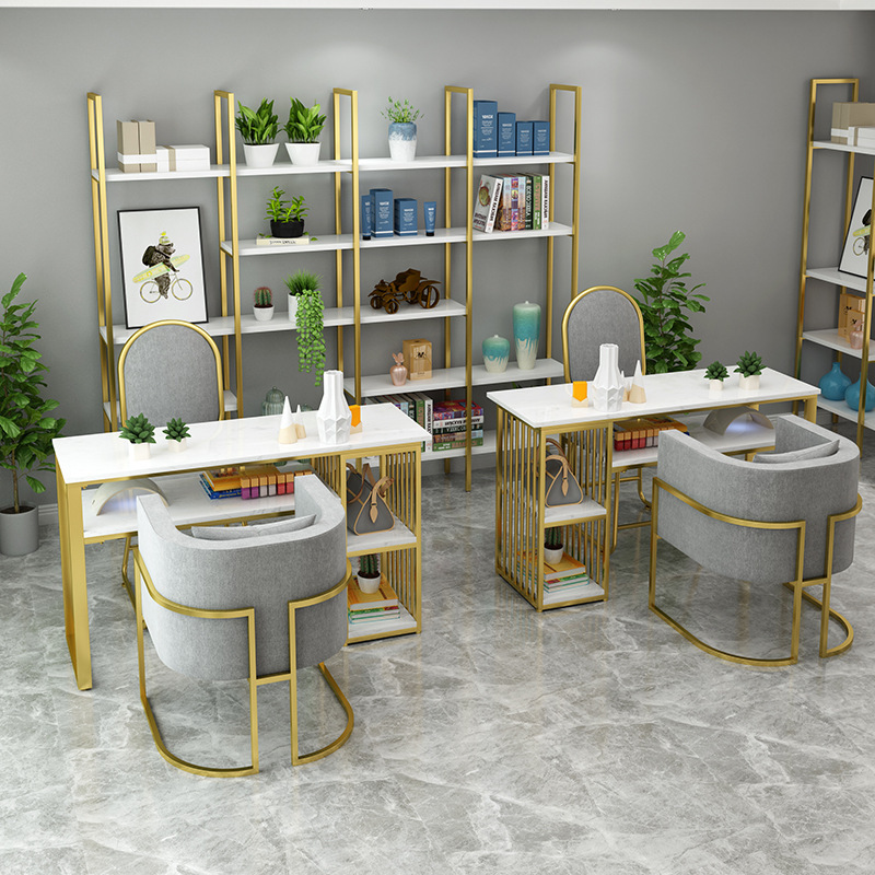 Marble Manicure Table for Girls, Leisure Dressing Table and Chair Set, Beauty Salon Double-Layer Manicure Table, Commercial Model