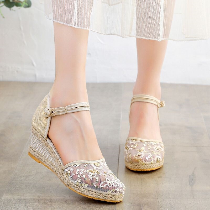 Women's Summer Wedge Sandals, Versatile, Fashionable, Breathable, Ethnic Style, Linen, Travel, Lace, Mesh, High Heels Women's Summer Wedge Sandals, Versatile, Fashionable, Breathable, Ethnic Style, Linen, Travel, Lace, Mesh, High Heels