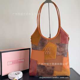 m包VIY秋冬新款复古拼接包补丁托特包通勤高级感单肩hobo腋下包