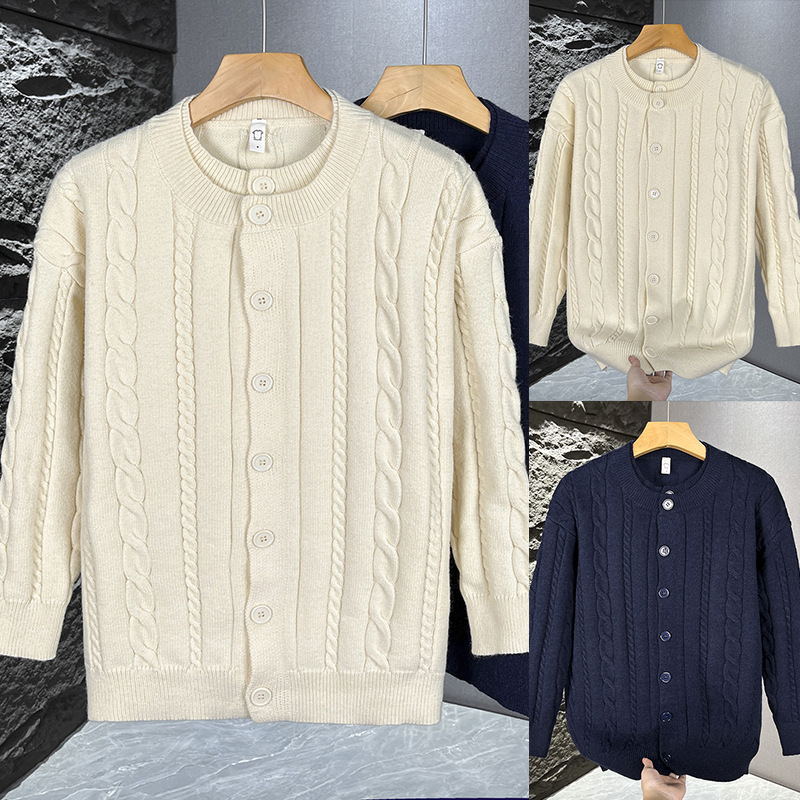 Herren-Zweiteiler-Strickpullover im Vintage-Stil mit Zopfmuster, hochwertiger Cardigan, altmodischer Herbst-Winter-Pullover_voghion.com