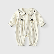 婴儿衣服秋装婴幼儿连体衣a类女宝宝波点长袖哈衣小月龄外出爬服