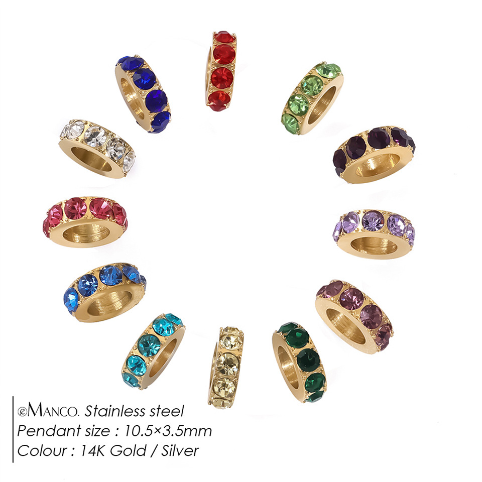 Stainless Steel Diamond-Encrusted Large Hole Spacer Spacer Beads DIY Jewelry Accessories Ins Necklace Pendant Gold-Plated Handmade Accessories