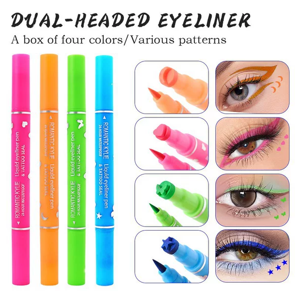 Popular Colorful Double-Ended Butterfly Stamp Eyeliner Pen, Waterproof and Smudge-Proof, Beginner-Friendly, Heart-Shaped Embellishment for the Corners of the Eyes