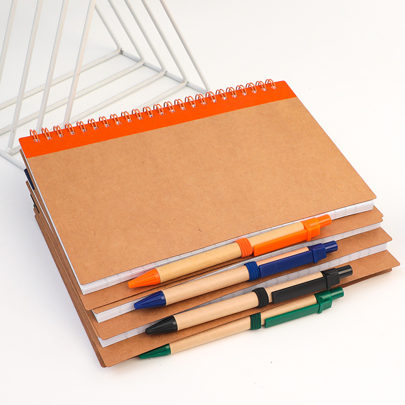 Cuaderno espiral de papel kraft transfronterizo para oficina y negocios, bloc de notas creativo portátil para notas rápidas.