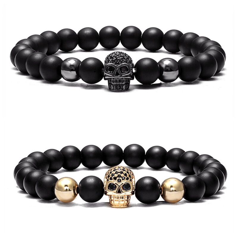 European and American Hot-Selling Micro-Inlaid Skull Bracelet Copper Beaded Bracelet 8mm Frosted Stone Elastic Bracelet Wholesale European and American Hot-Selling Micro-Inlaid Skull Bracelet Copper Beaded Bracelet 8mm Frosted Stone Elastic Bracelet Wholesale