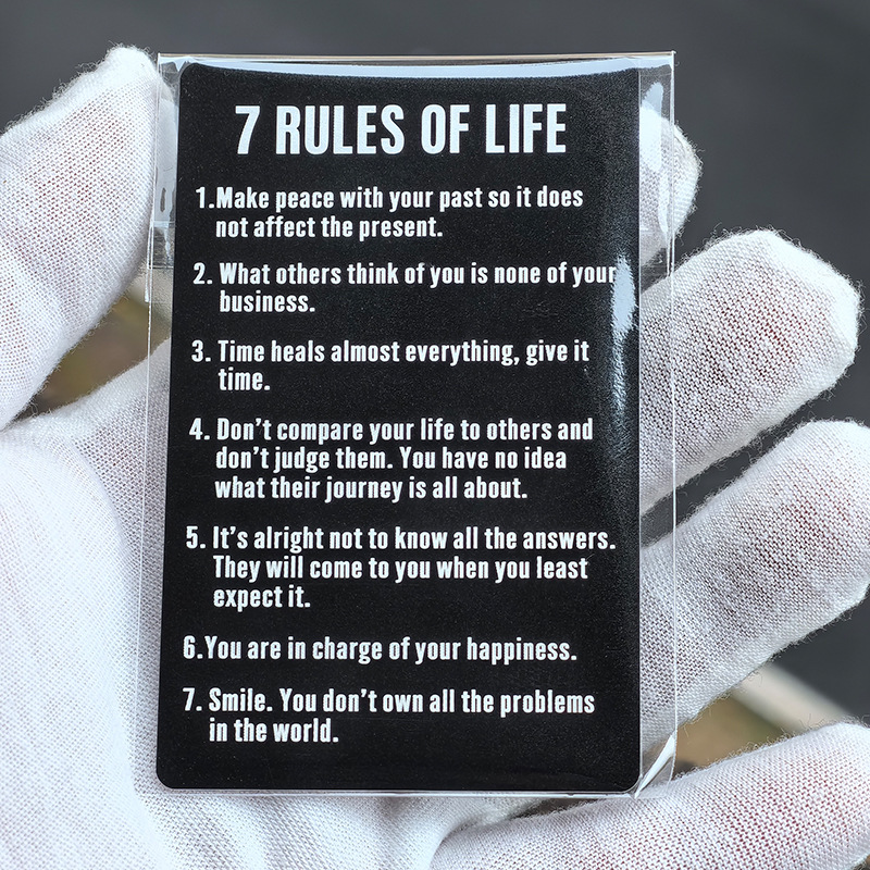 7 reglas de la vida Tarjetas de visita de metal 7 reglas de la vida Transfronterizas Amazon Hot Sale Aluminum Wallet Card