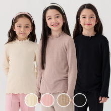 韩国童装2025冬款女童半高领长袖打底衫花边T恤弹力舒适内搭上衣