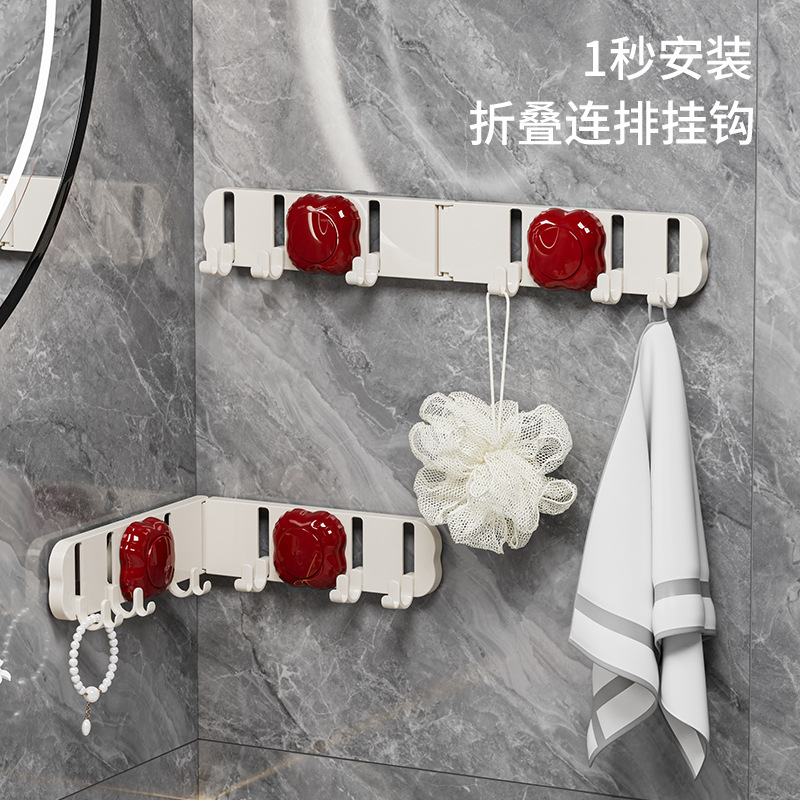 Folding Row Hooks for Home Use, Suction Cup, No-Drill Storage Hooks, Strong Non-Marking Adhesive Hooks for Bathroom and Kitchen Wall Mounting