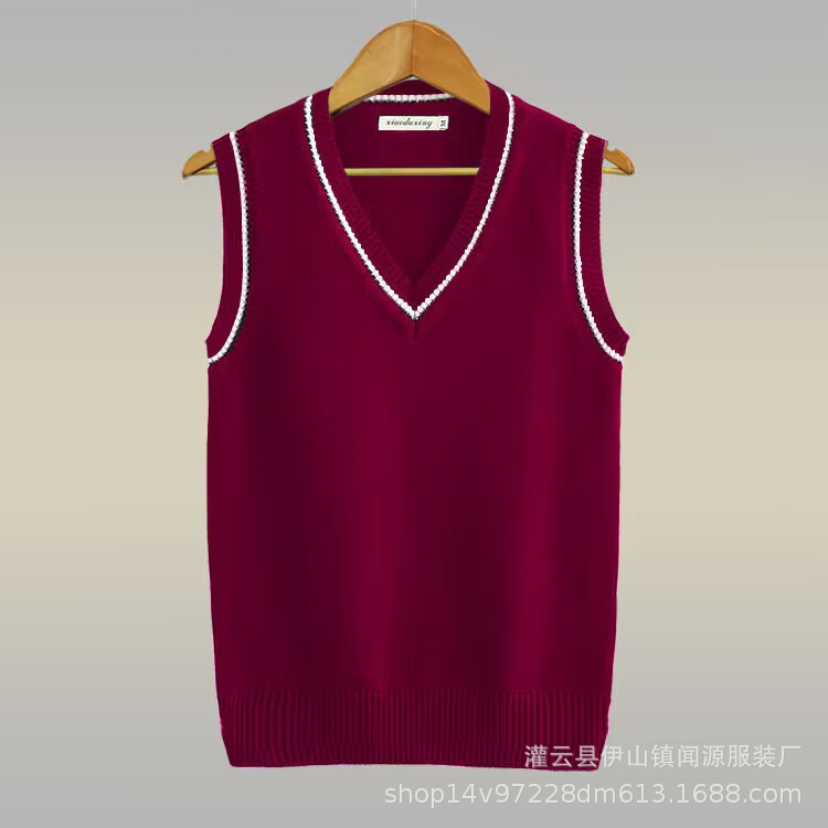 (2개) 두꺼운 V 넥 풀오버 울 조끼 남자 플러스 사이즈 민소매 스웨터 조끼 여자 대학 스타일 양모 니트 웨이스트 코트 퓨어 코튼