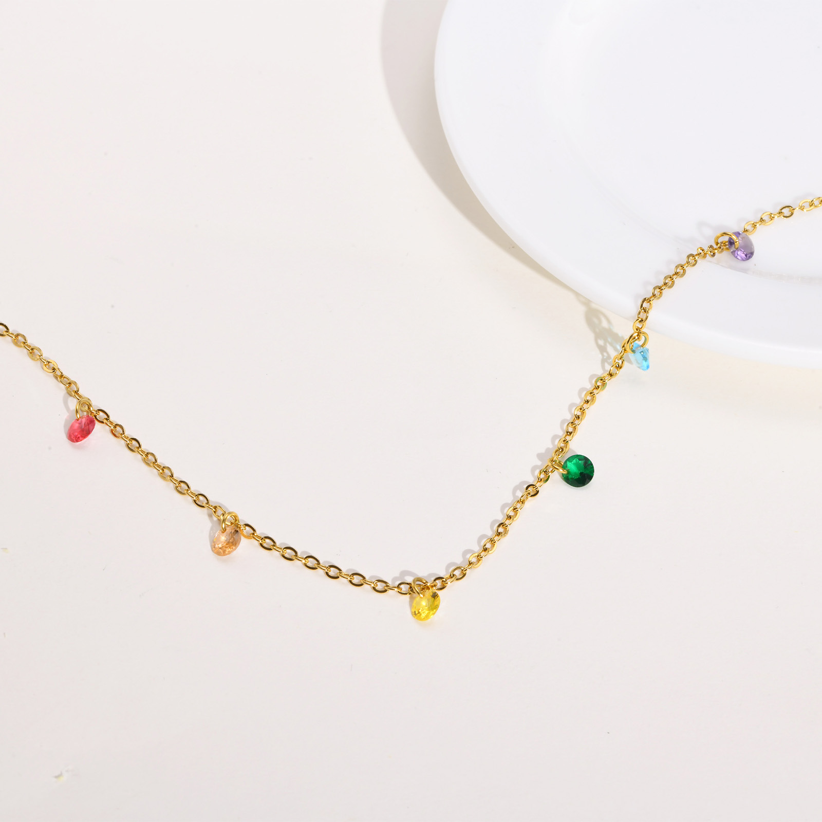 Stainless Steel Gold Plated Fashion Plating Inlay Colorful Zircon Necklace display picture 3