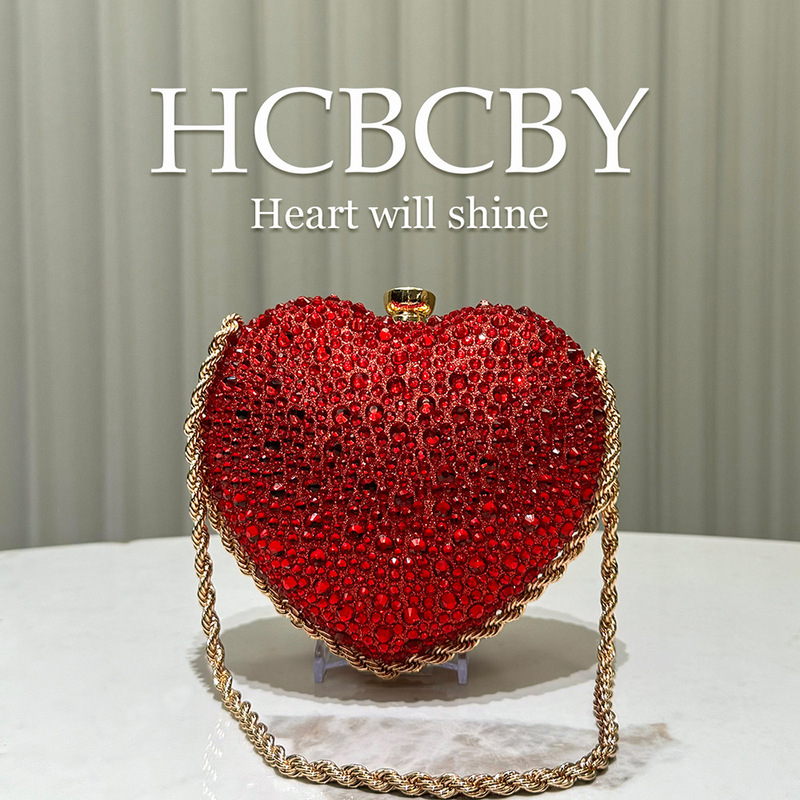 Red Gorgeous Flash Rhinestone Heart-shaped Clutch Bag Women's Fashion Elegant High-end Gift Bag Evening Bag