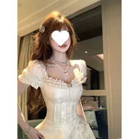 Белый чайный жемчуг Qianjin жаккардовый жемчужный костюм, летний комплект, полный комплект, сладкий элегантный стиль