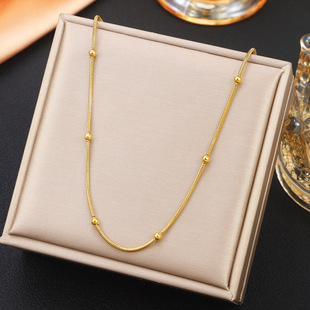 Stainless Steel Round Snake Bead Necklace Women's 18K Gold Plated Snake Bone Chain Cross-border Hot Diy Jewelry Matching Chain Titanium Steel Necklace