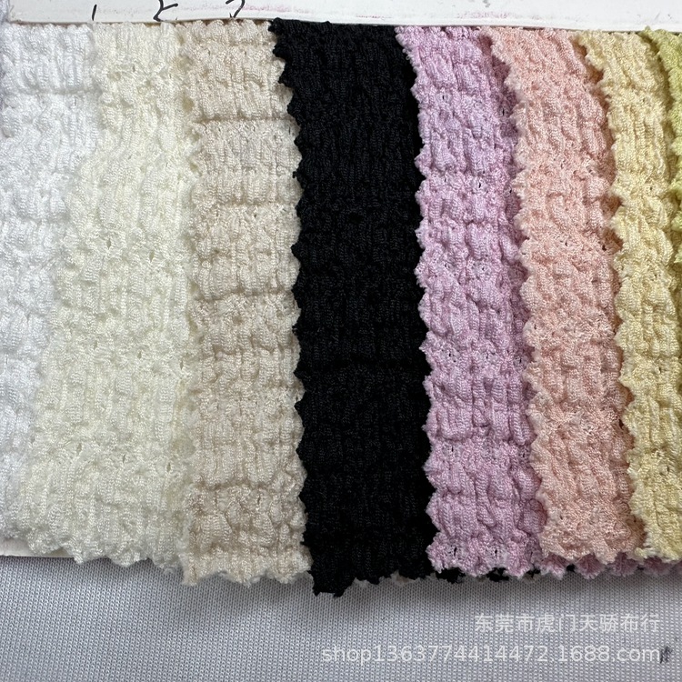 现货供应针织涤氨200克洞洞绉布 针织皱皱布时尚女装头饰泳装面料