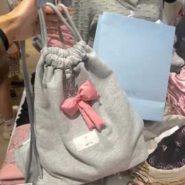 蝴蝶结抽绳休闲双肩包女生春夏简约休闲小众背包韩国百搭运动小包