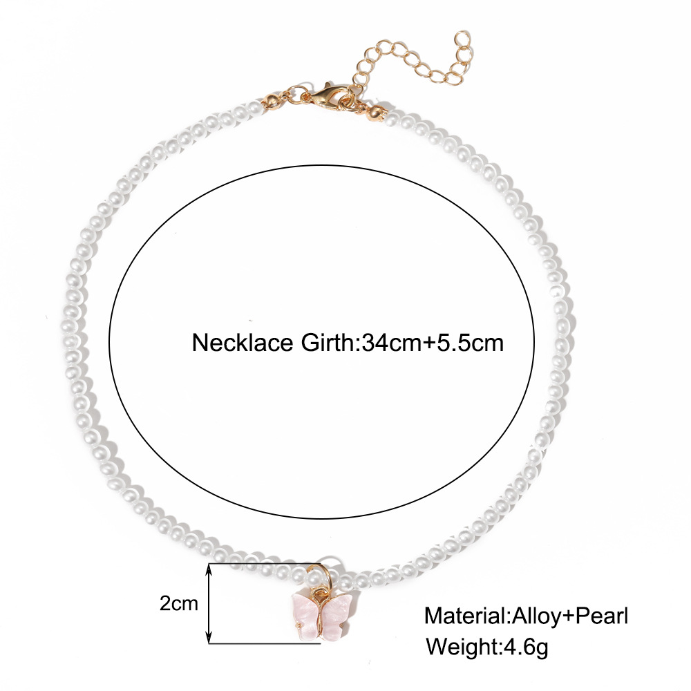 European and American Acrylic Butterfly Pendant Necklace Creative Pearl Clavicle Chain