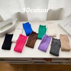 2255兒童破洞襪 雙針抽條直筒無後跟大小童純色潮流中筒棉襪批發