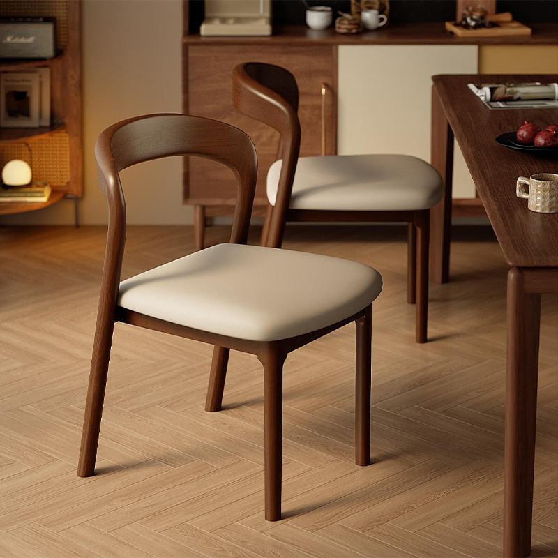 Silla de comedor de madera maciza de estilo medio, nogal negro, madera de fresno blanco, minimalista, ligera, de lujo, silla de lujo, silla de comedor para el hogar