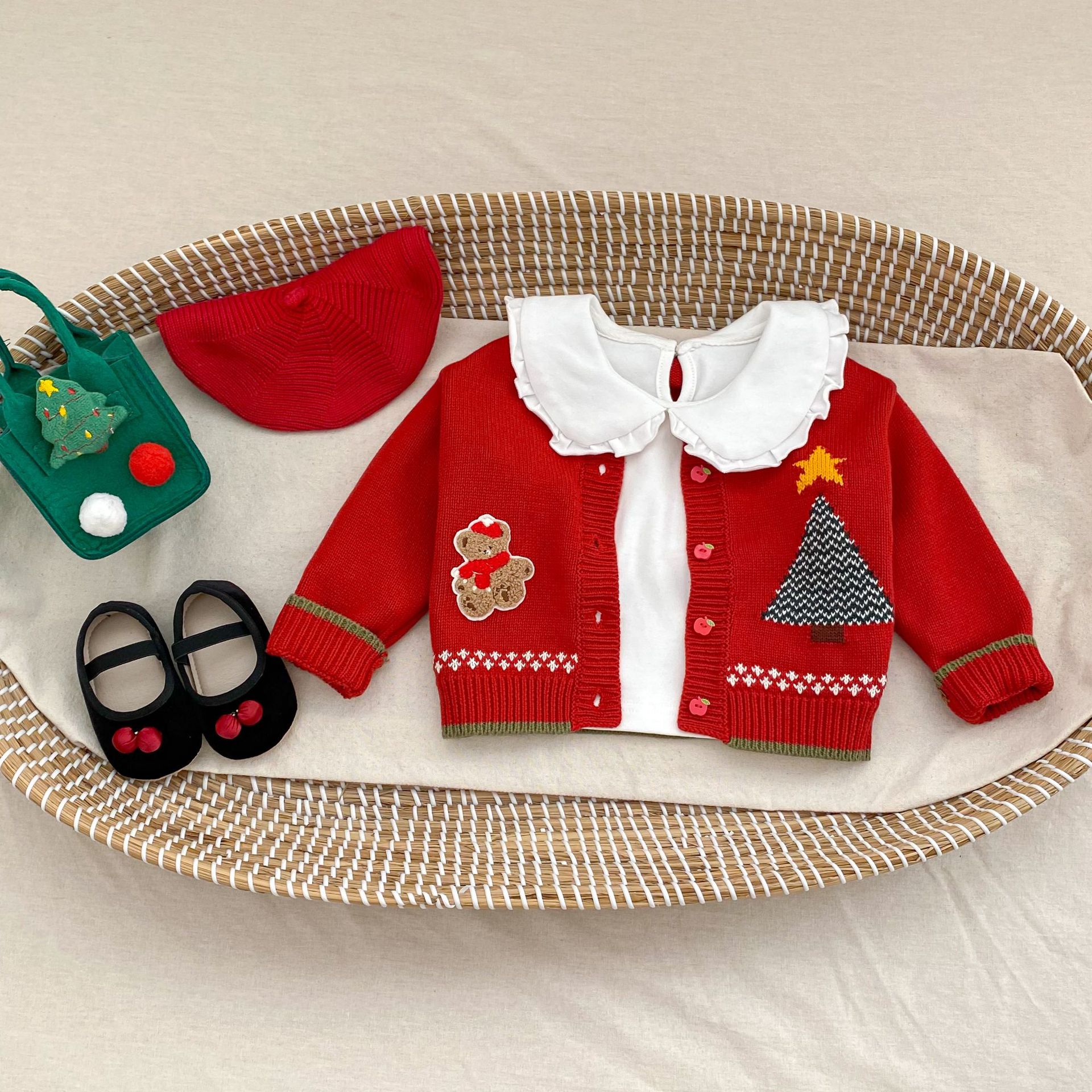 Children's Cardigan Christmas Clothes Baby Cotton Crew Neck Coat Top
