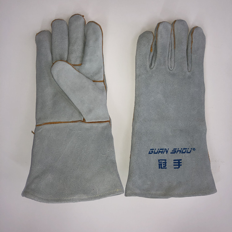 厂家批发冠手电焊手套隔热防烫耐高温手套焊工牛皮防护劳保手套